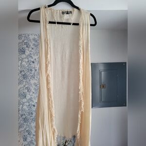 BOGO Cream Fringe Sleeveless Cardigan